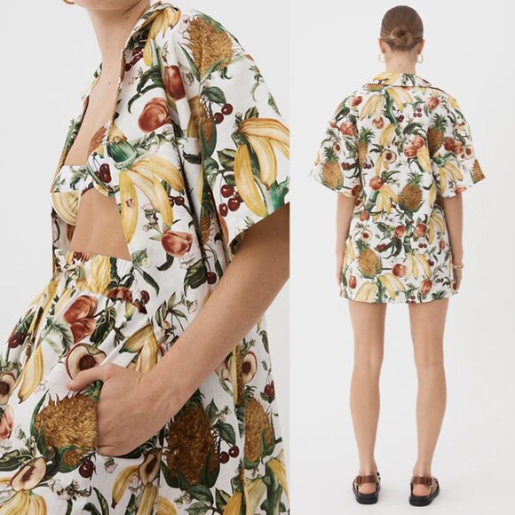Ephemera Tropicana Siesta Coords Shirt And Shorts Set Fruit Printed Linen Sz 4 - Picture 2 of 13